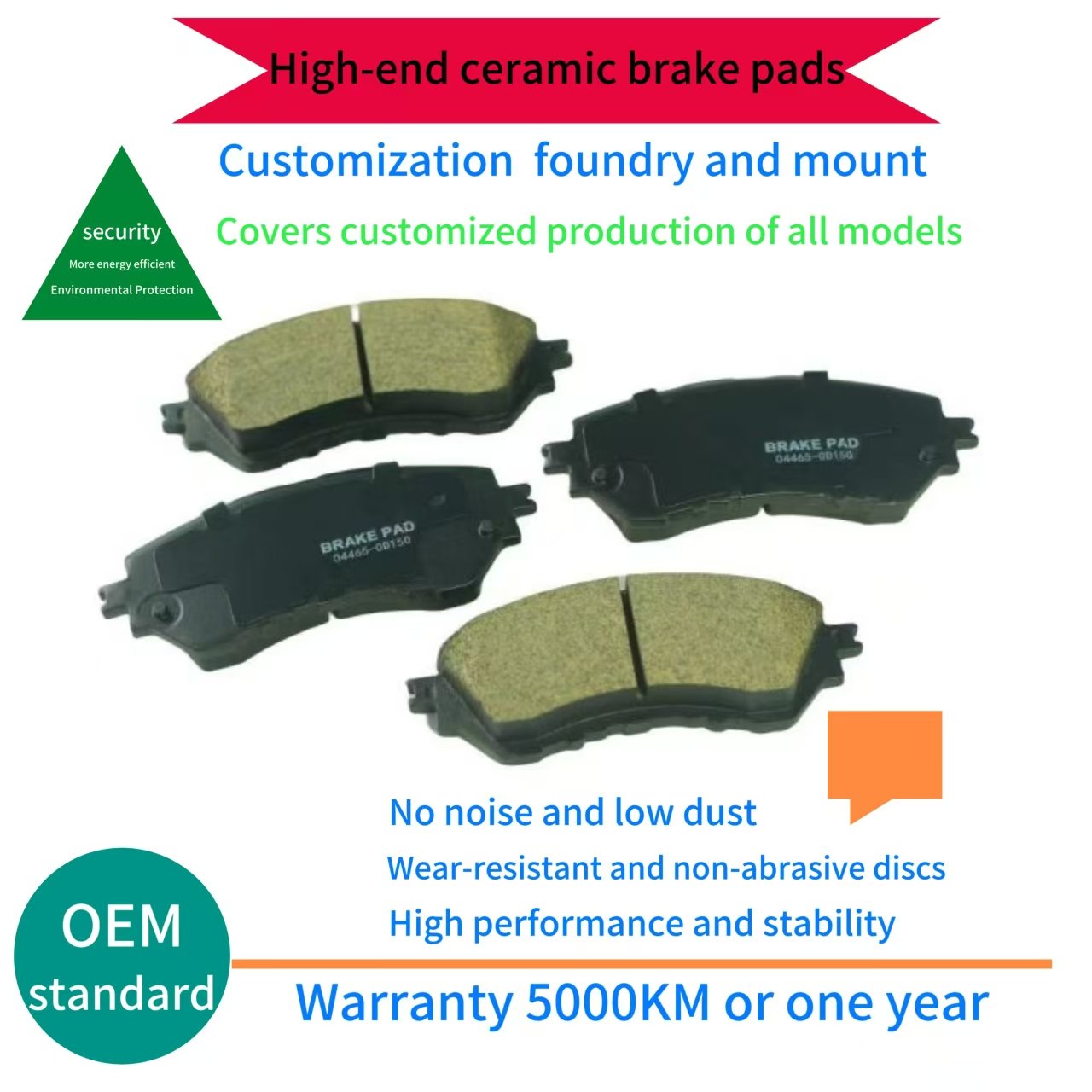 Ceramic Front and Rear Brake Pads OEM 04465-26420 Auto Brake System Semi Metallic Disc Pads Car Front Brake Pad for Toyota Hiace